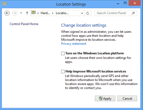 Enable location sensors in Windows 8